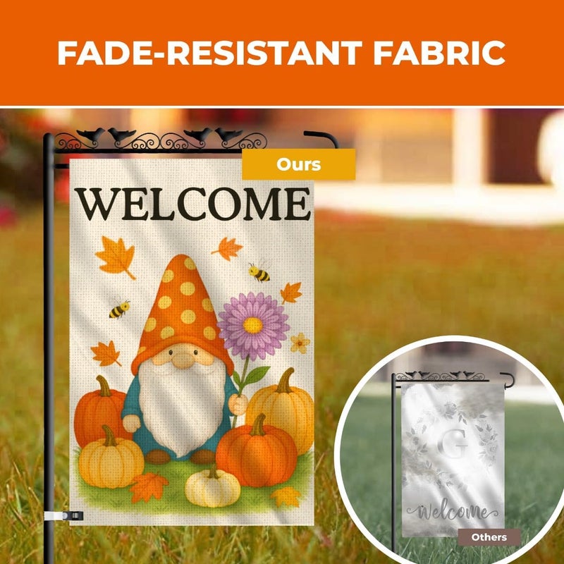 KarvePro Fall Gnome Pumpkin Garden Flag 12x18 Double Sided – Burlap Front Yard Flag, Garden Flag Welcome, Weatherproof Farmhouse Outdoor Decor - Image 4